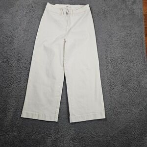 OAT NEW YORK Wide Leg Cropped Pants Cream White Size 6 28 Cotton Blend